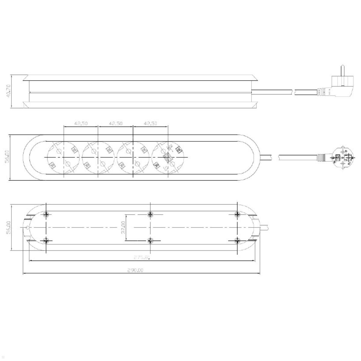 Bachmann SMART 4-fach Steckdosenleiste Zuleitung 1,5m (381.221K) weiß Maße