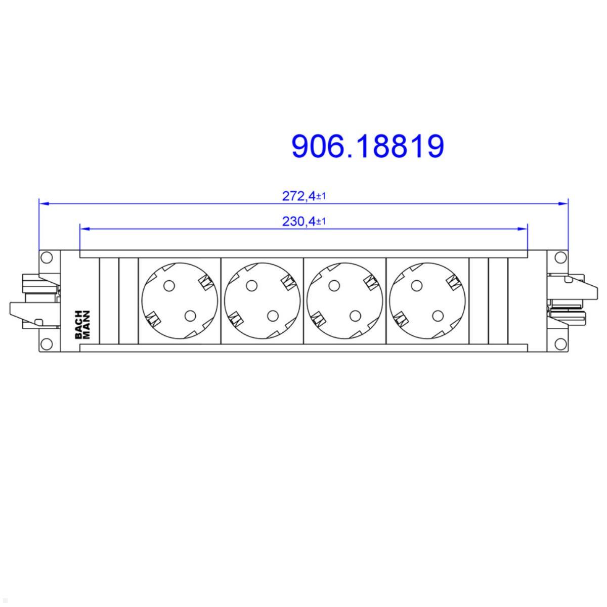 Bachmann STEP BASE 4-fach Steckdosenleiste mit GST18 (906.18819), Skizze