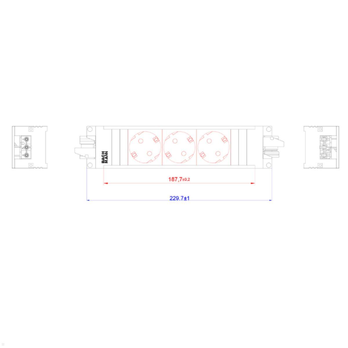 Bachmann STEP ALU 3-fach Steckdose rot GST18 (906.306) Maße
