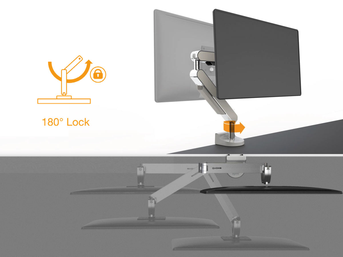 Bachmann ZG1 Monitorhalterung schwarz + Desk 2 Alu BLACK Anschlussfeld Drehfunktion