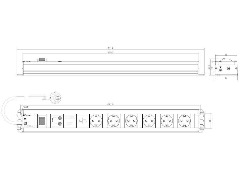 Bachmann Handwerkerleiste 6x Steckdose, 1x Schalter, ÜSE (300.012) Zeichnung