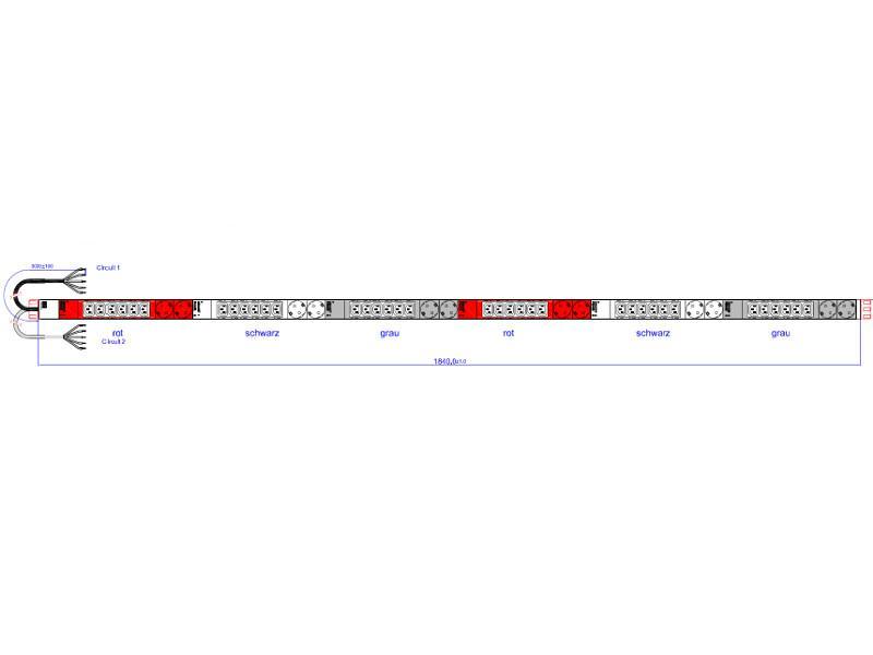 Bachmann IT PDU Vertikal Steckdosenleiste 36x C13 12x Steckdose 1HE (800.0113) Einspeisungen