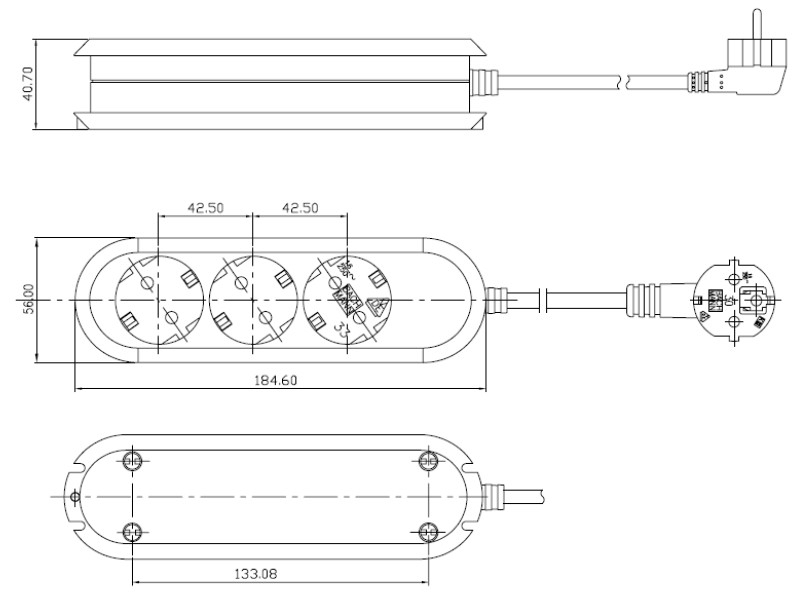 Bachmann SMART 3x Steckdosenleiste Zuleitung 5m (388.272) weiß Maße