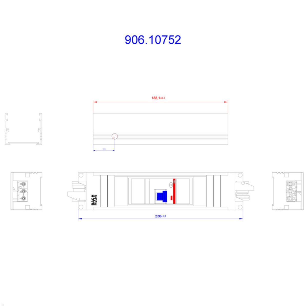 Bachmann STEP ALU Steckdosenleiste mit FI Schalter 10mA mit GST18 (906.10752), Skizze