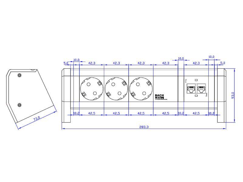 Bachmann DESK 1 3x Steckdose 2x CAT6a (339.1004) Maße