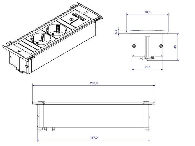 Bachmann KAPSA 2x Steckdose USB Charger S (927.051) technische Zeichnung