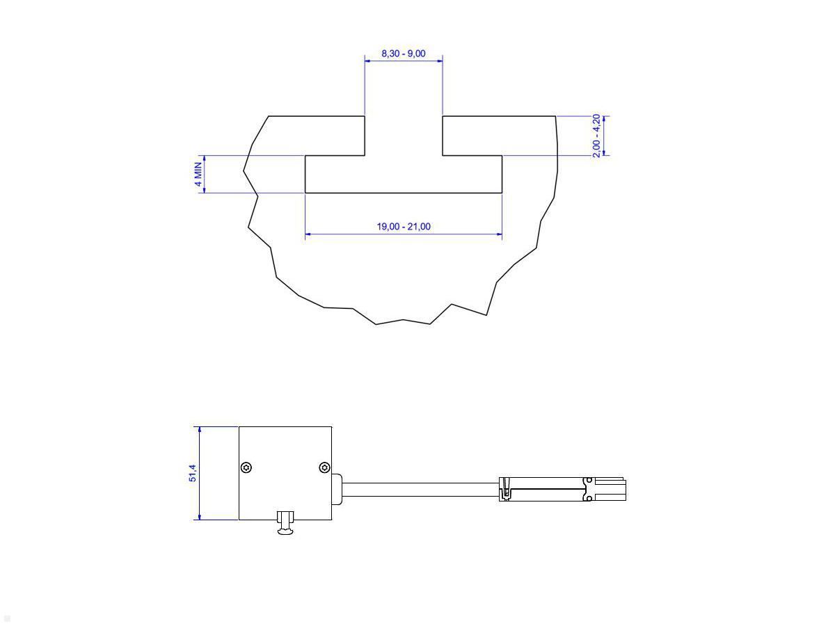 Bachmann DESK RAIL, 2x Steckdose, 1 USB-C / 1 USB-A Charger (941.301), techn. Zeichnung 2