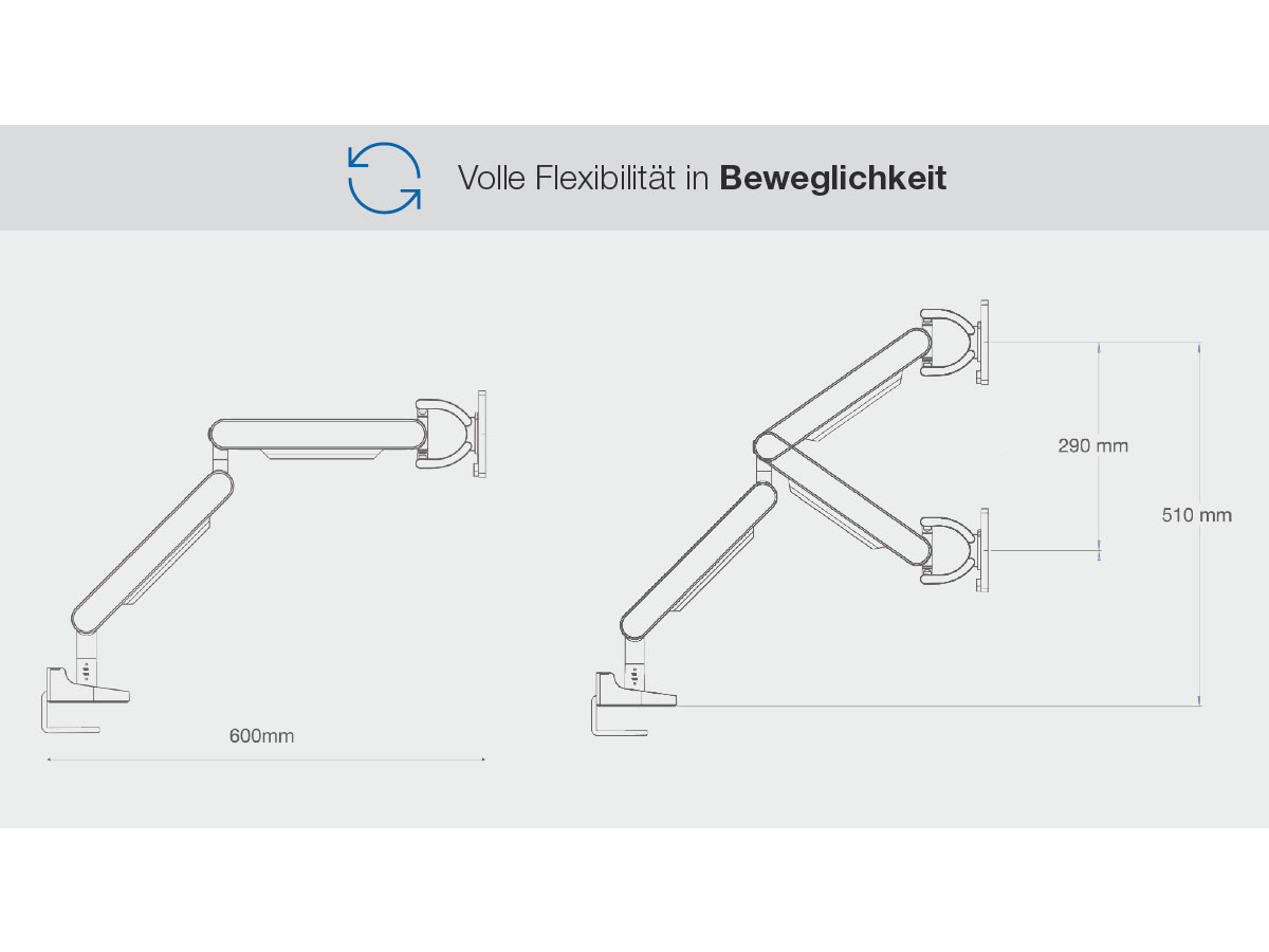 Bachmann ZG1 Monitorhalterung chrom + Desk 2 Alu BLACK Anschlussfeld technische Zeichnung