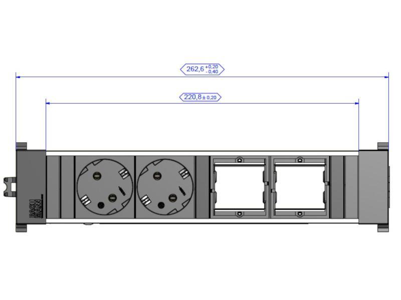 Bachmann CONFERENCE / TOP FRAME 4-fach 2x Steckdose, 2x CM (909.003) Maße