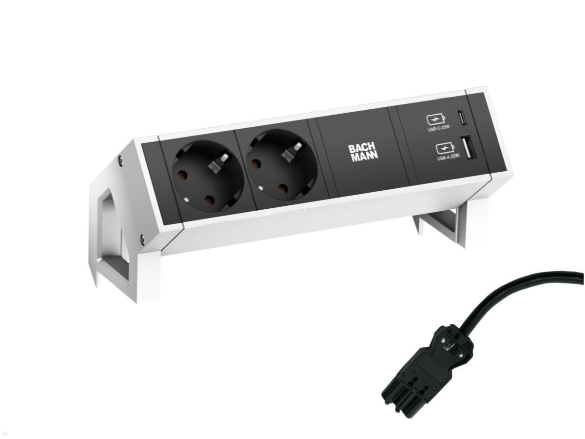 Bachmann DESK 2, 2x Steckdose, 1 USB-C / 1 USB-A Charger (902.932), weiß Zuleitung