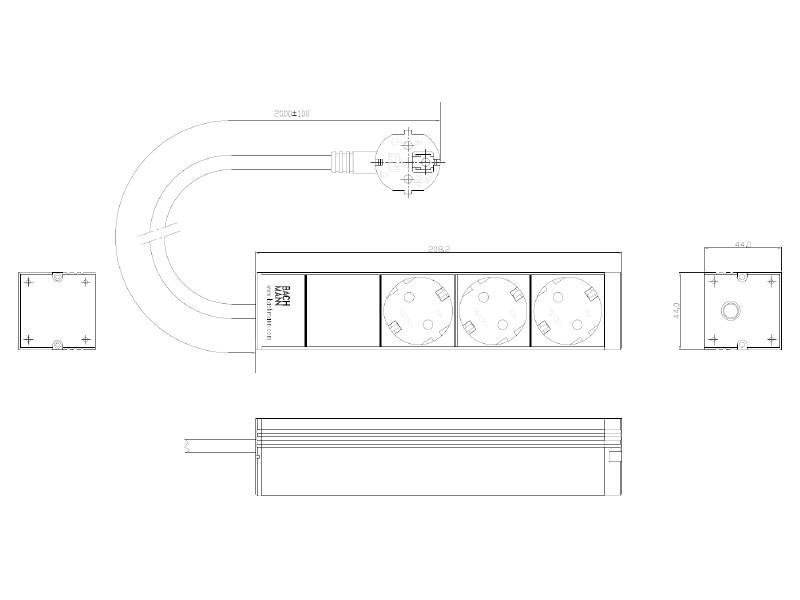 Bachmann 10Zoll 3-fach Steckdosenleiste 1HE (333.417) Maße