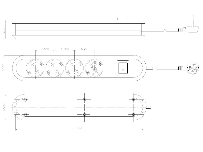 Bachmann SMART 4x Steckdose 1x Schalter Zuleitung 1,5m 381.230K Maße