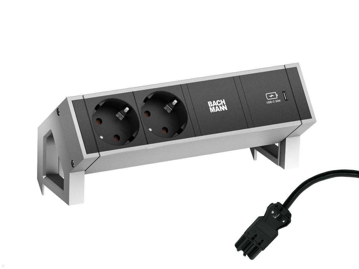 Bachmann DESK 2, 2x Steckdose, 1 USB-C Charger 30W (902.902) Inox, Zuleitung