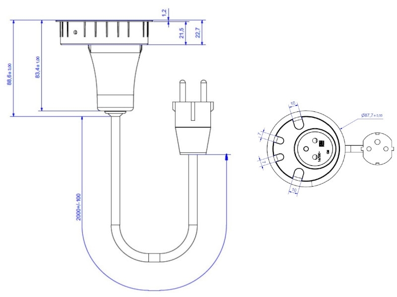 Bachmann LOOP IN UTE Steckdose mit 4x Kabeldurchführung, weiß (938.102) Maße