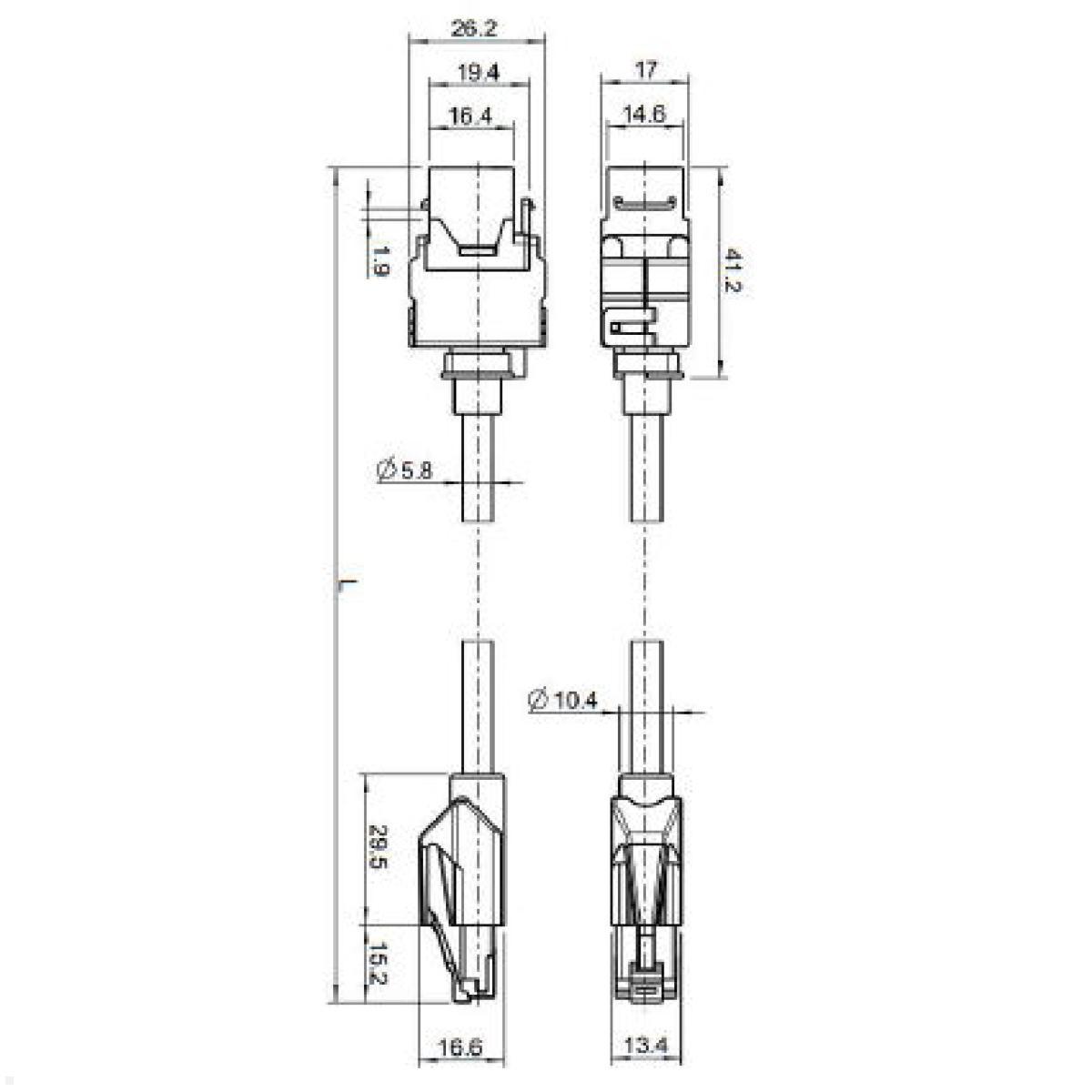 Bachmann Keystone CAT6a RJ45 Modul Patchkabel 5m Buchse/Stecker (918.034), technische Zeichnung